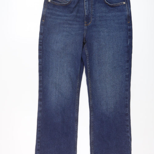 Zara Womens Blue Cotton Bootcut Jeans Size 12 L26 in Regular Button