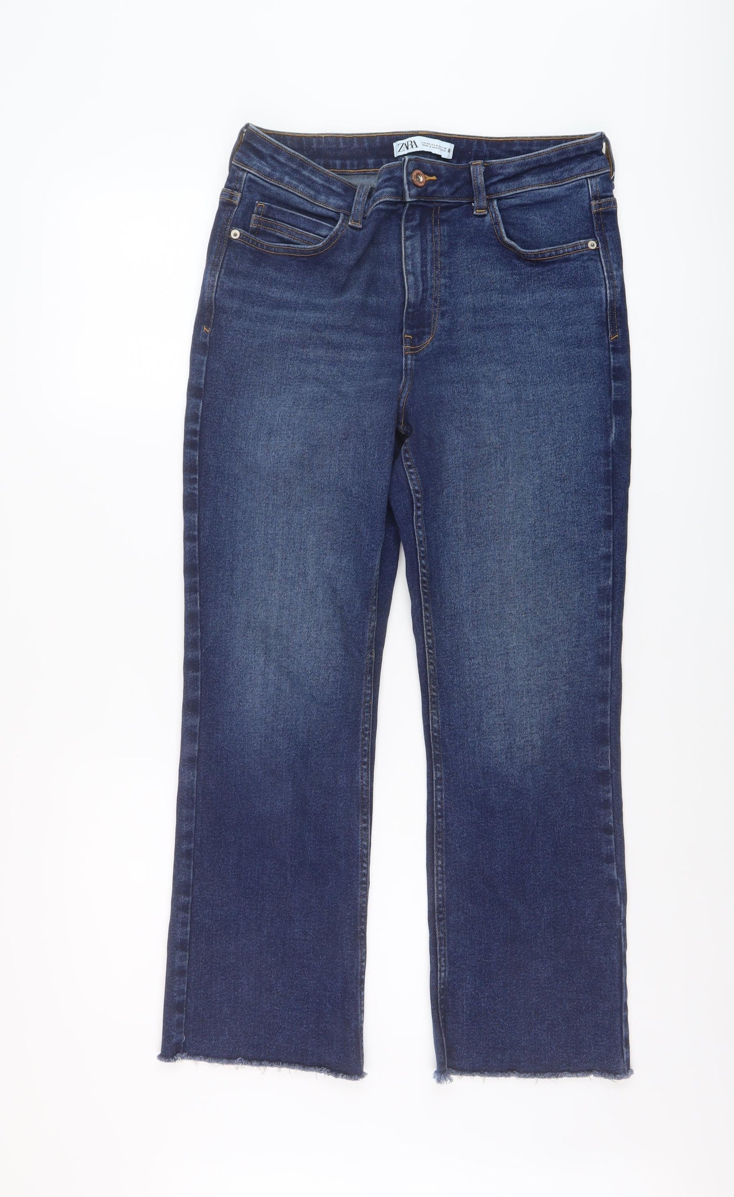 Zara Womens Blue Cotton Bootcut Jeans Size 12 L26 in Regular Button