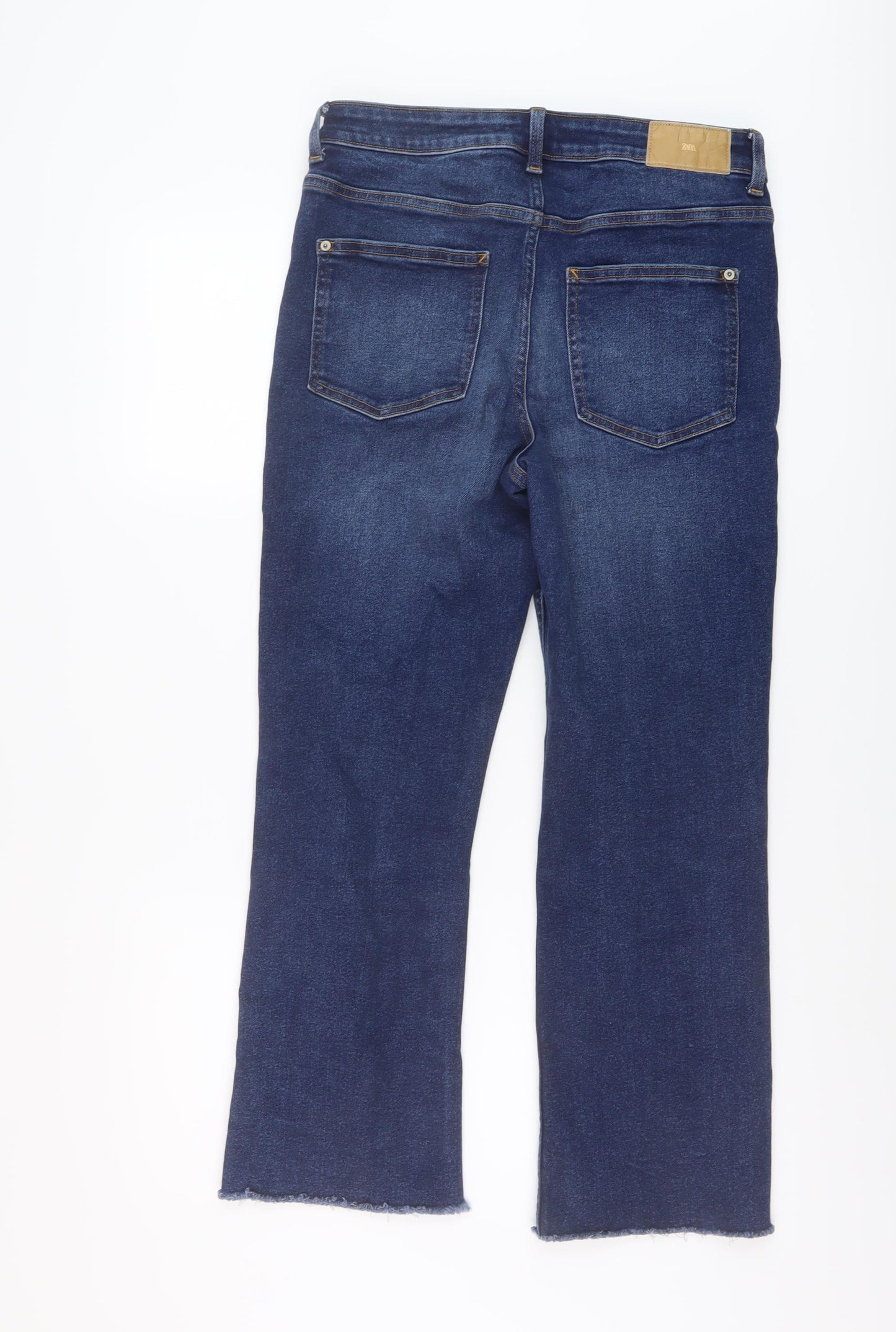 Zara Womens Blue Cotton Bootcut Jeans Size 12 L26 in Regular Button