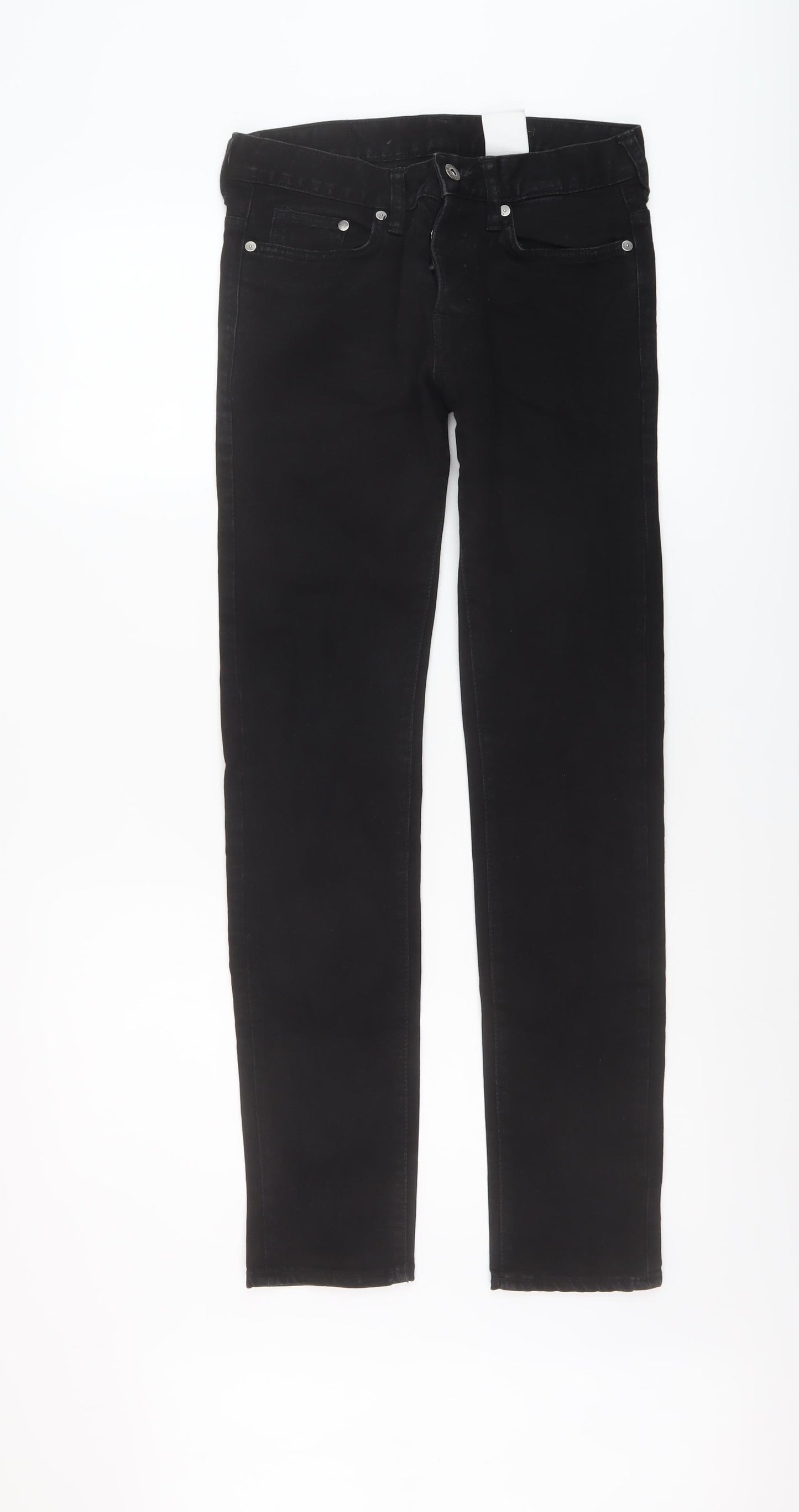 H&M Mens Black Cotton Straight Jeans Size 28 in L32 in Slim Button