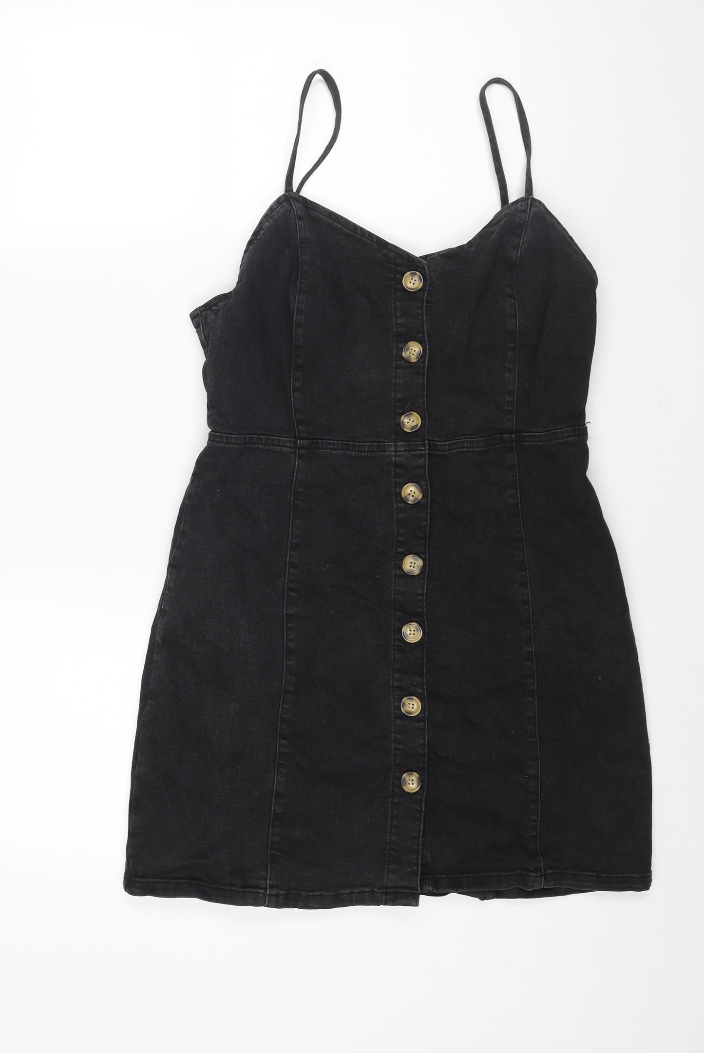Denim & Co. Womens Black Cotton Mini Size 14 Sweetheart Button