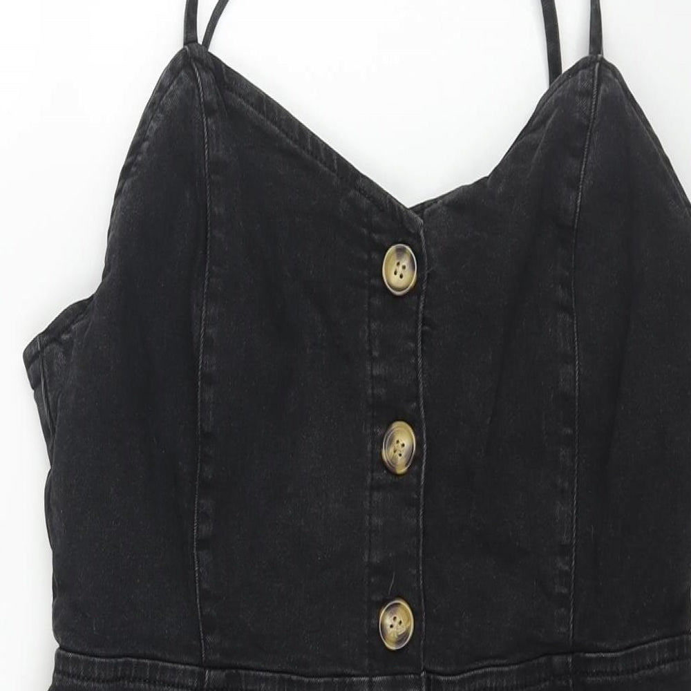 Denim & Co. Womens Black Cotton Mini Size 14 Sweetheart Button