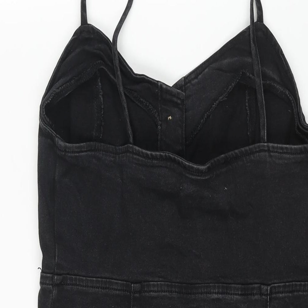 Denim & Co. Womens Black Cotton Mini Size 14 Sweetheart Button