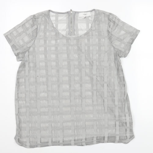 NEXT Womens Grey Check Polyester Basic Blouse Size 16 Round Neck - Semi Sheer