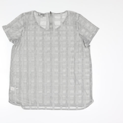 NEXT Womens Grey Check Polyester Basic Blouse Size 16 Round Neck - Semi Sheer