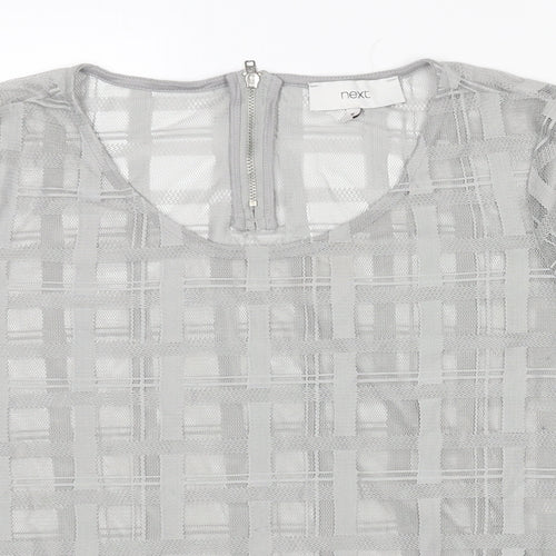 NEXT Womens Grey Check Polyester Basic Blouse Size 16 Round Neck - Semi Sheer