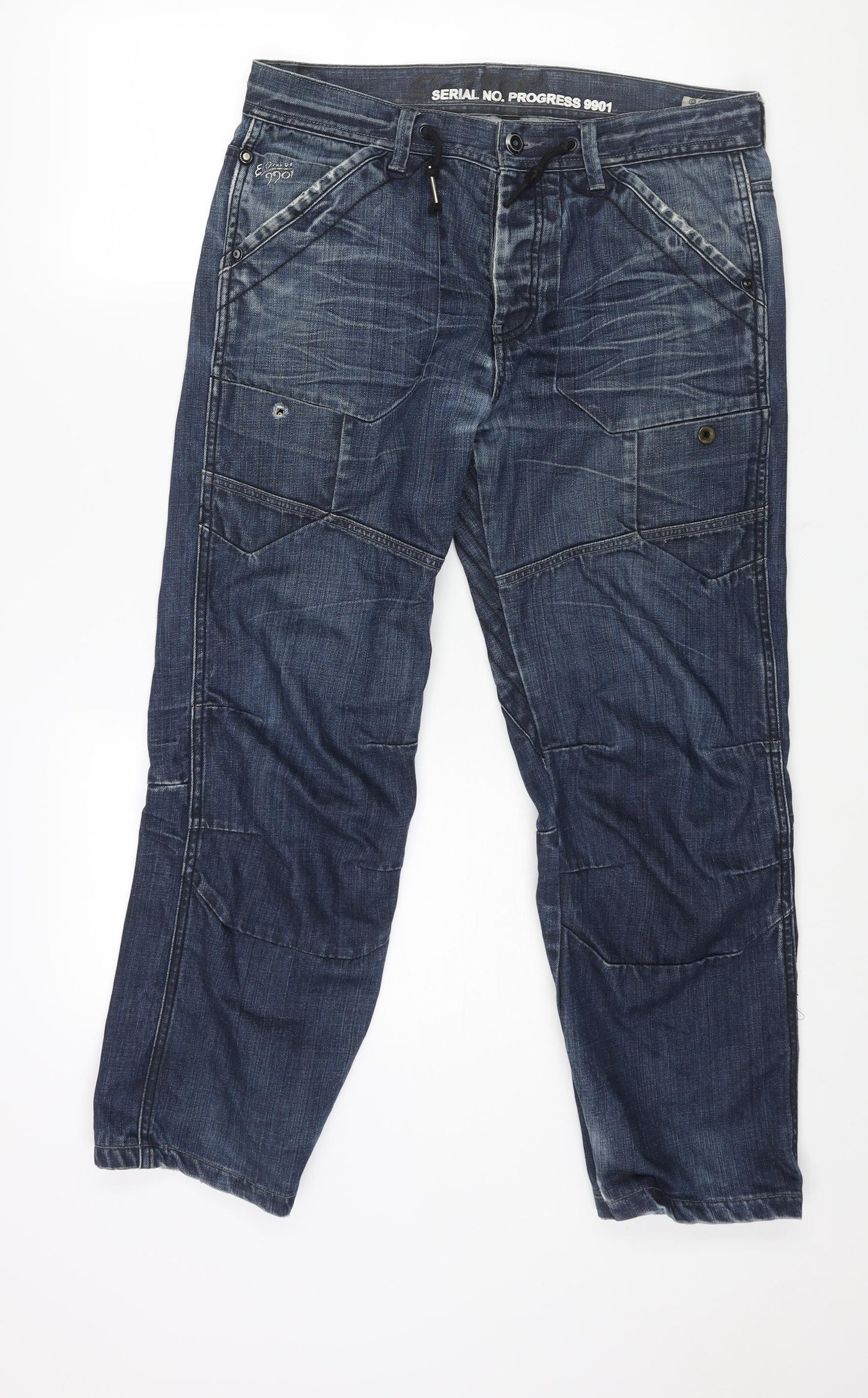 ETO Mens Blue Cotton Tapered Jeans Size 32 in L27 in Regular Button - Drawstring 9901