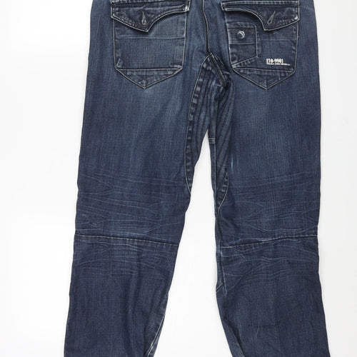 ETO Mens Blue Cotton Tapered Jeans Size 32 in L27 in Regular Button - Drawstring 9901