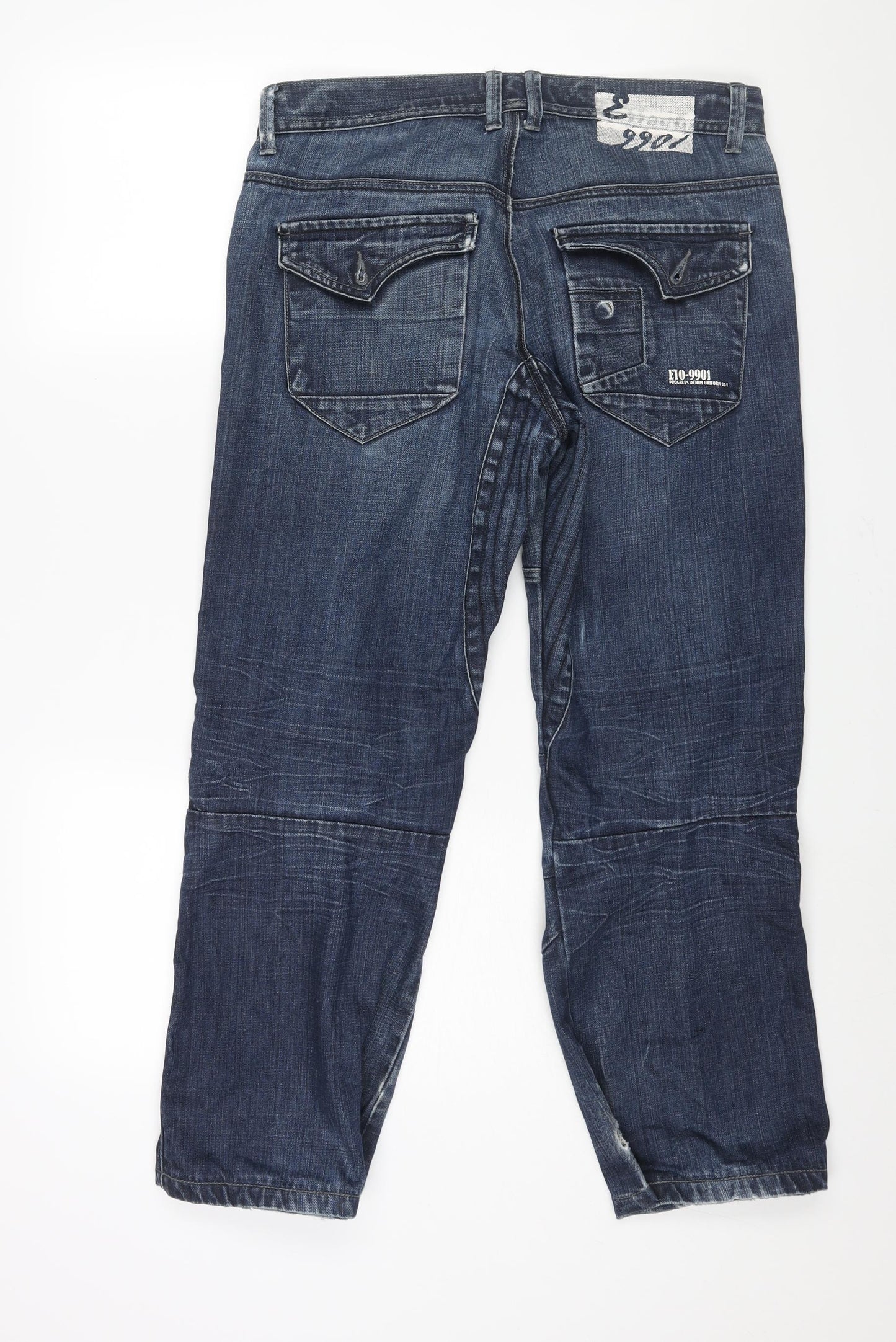 ETO Mens Blue Cotton Tapered Jeans Size 32 in L27 in Regular Button - Drawstring 9901