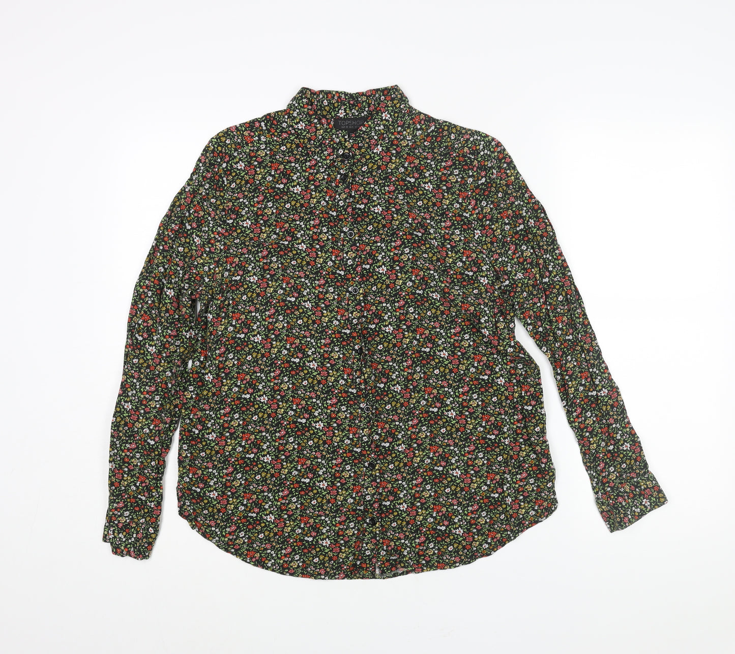 Topshop Womens Multicoloured Floral Viscose Basic Button-Up Size 10 Collared