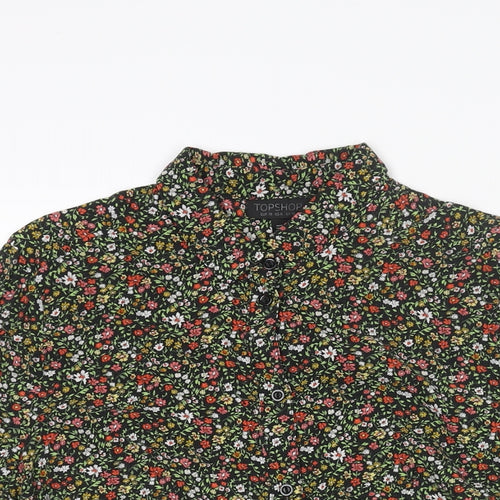 Topshop Womens Multicoloured Floral Viscose Basic Button-Up Size 10 Collared