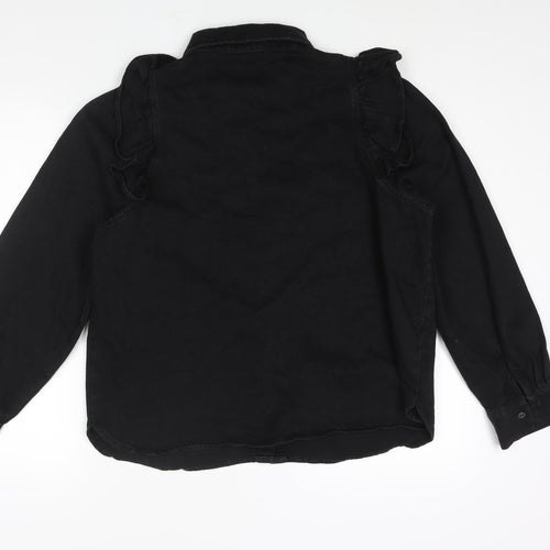 Denim & Co. Womens Black Cotton Basic Button-Up Size 14 Collared - Frill