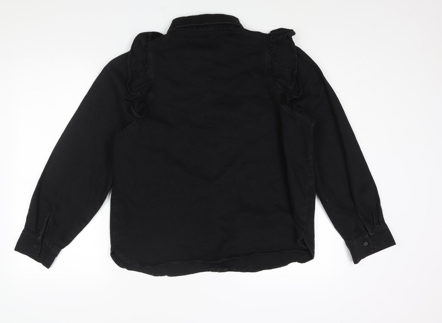 Denim & Co. Womens Black Cotton Basic Button-Up Size 14 Collared - Frill