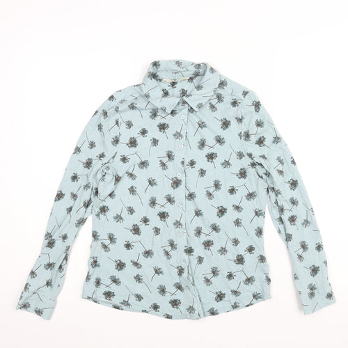 Woolovers Womens Blue Geometric Cotton Basic Button-Up Size S Collared - Floral Print