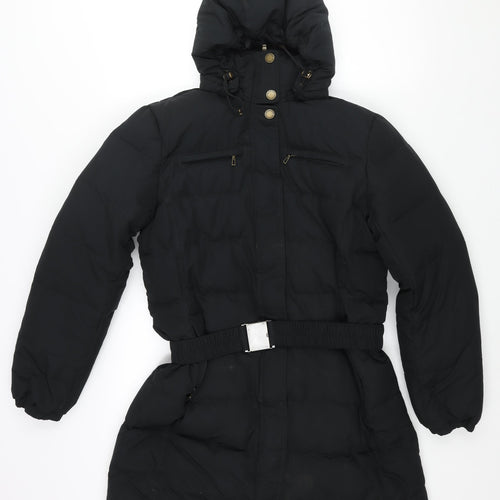 Lands' End Womens Black Puffer Jacket Coat Size M Snap - Belted