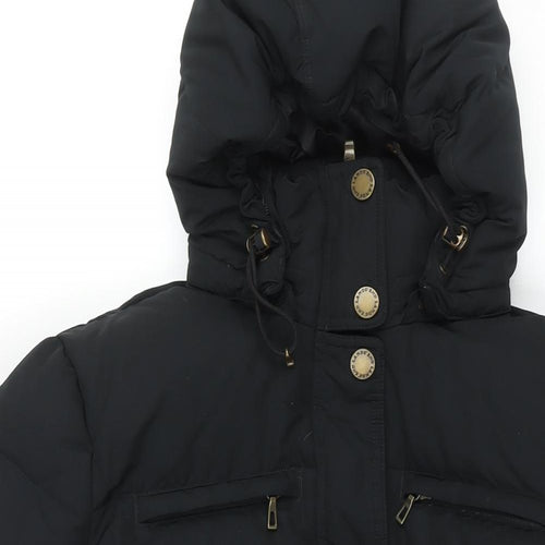 Lands' End Womens Black Puffer Jacket Coat Size M Snap - Belted
