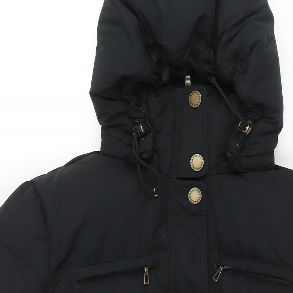 Lands' End Womens Black Puffer Jacket Coat Size M Snap - Belted