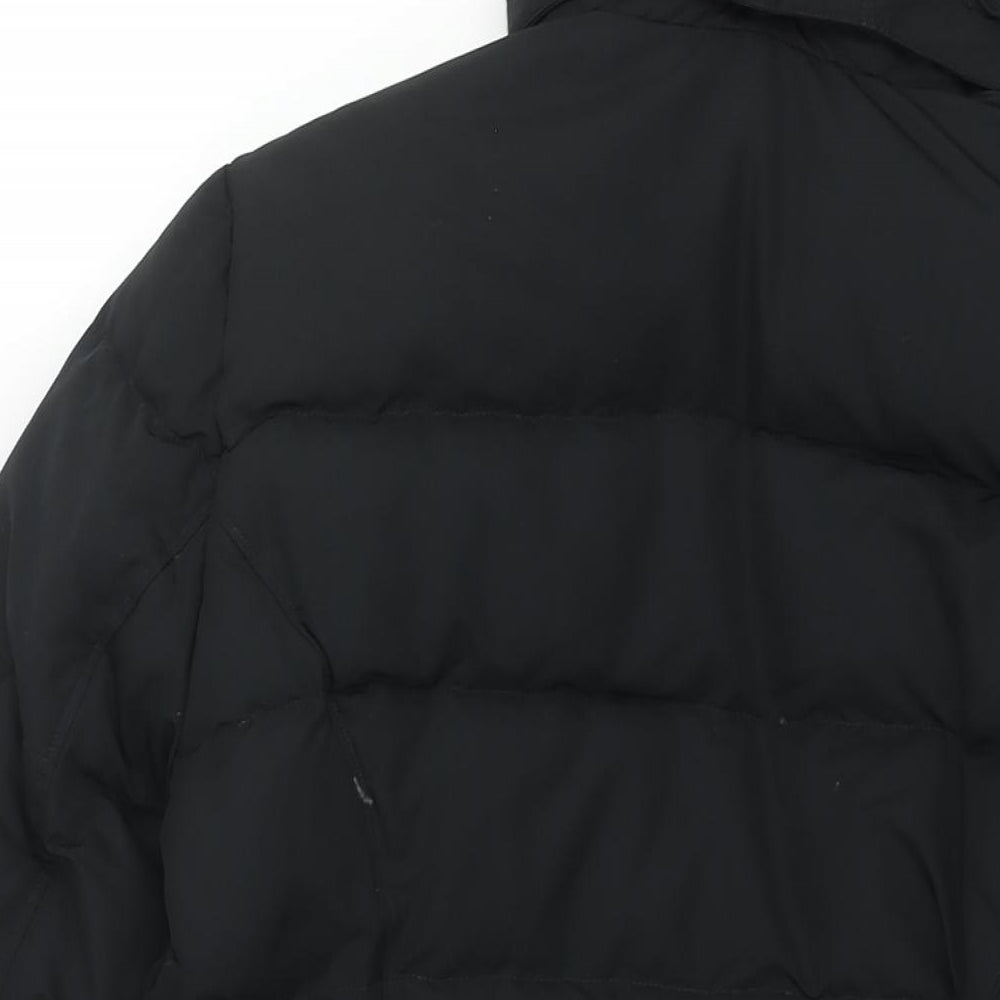 Lands' End Womens Black Puffer Jacket Coat Size M Snap - Belted