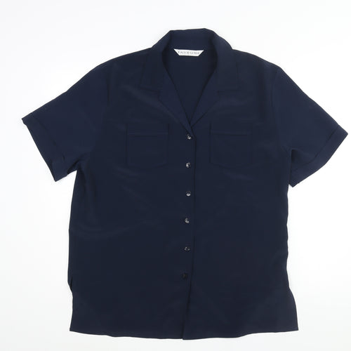 Janique Womens Blue Polyester Basic Button-Up Size L Collared - Pockets