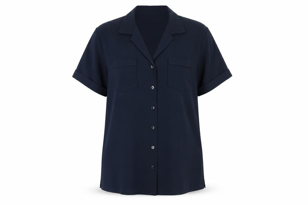 Janique Womens Blue Polyester Basic Button-Up Size L Collared - Pockets