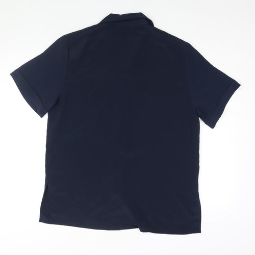 Janique Womens Blue Polyester Basic Button-Up Size L Collared - Pockets