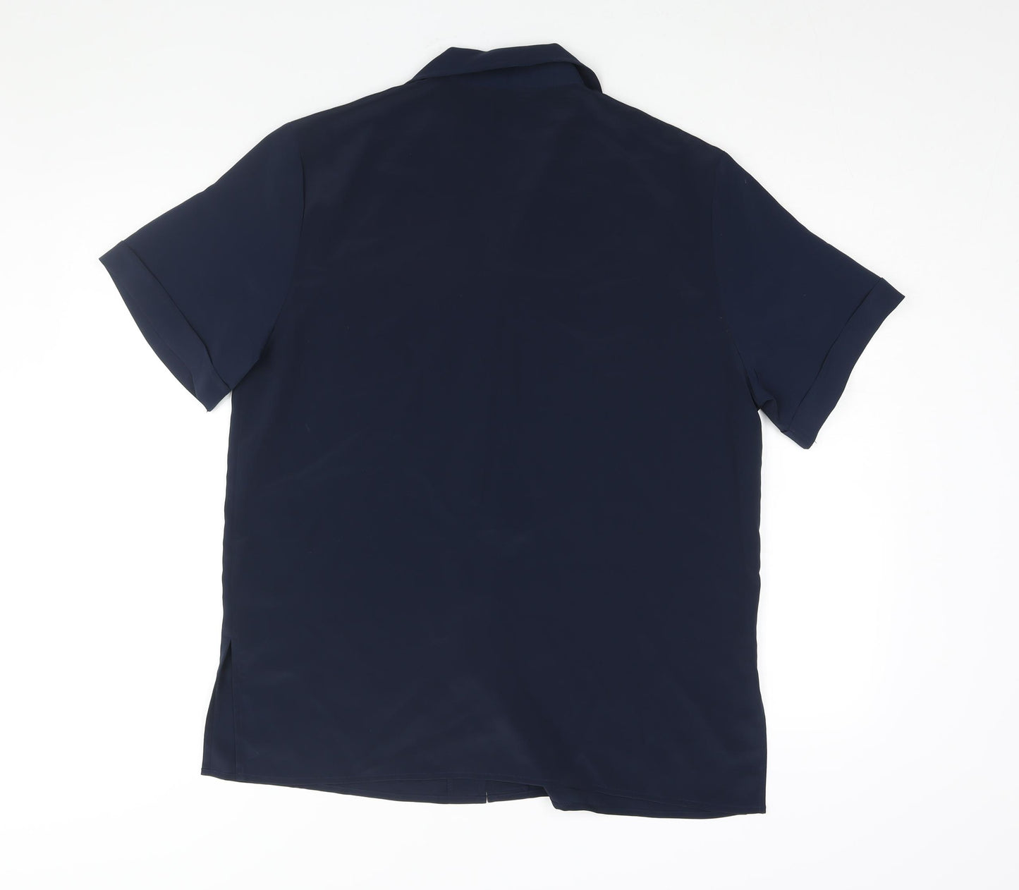Janique Womens Blue Polyester Basic Button-Up Size L Collared - Pockets