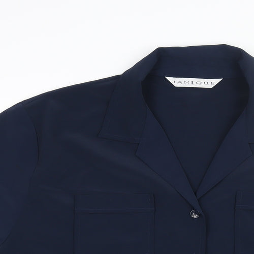 Janique Womens Blue Polyester Basic Button-Up Size L Collared - Pockets