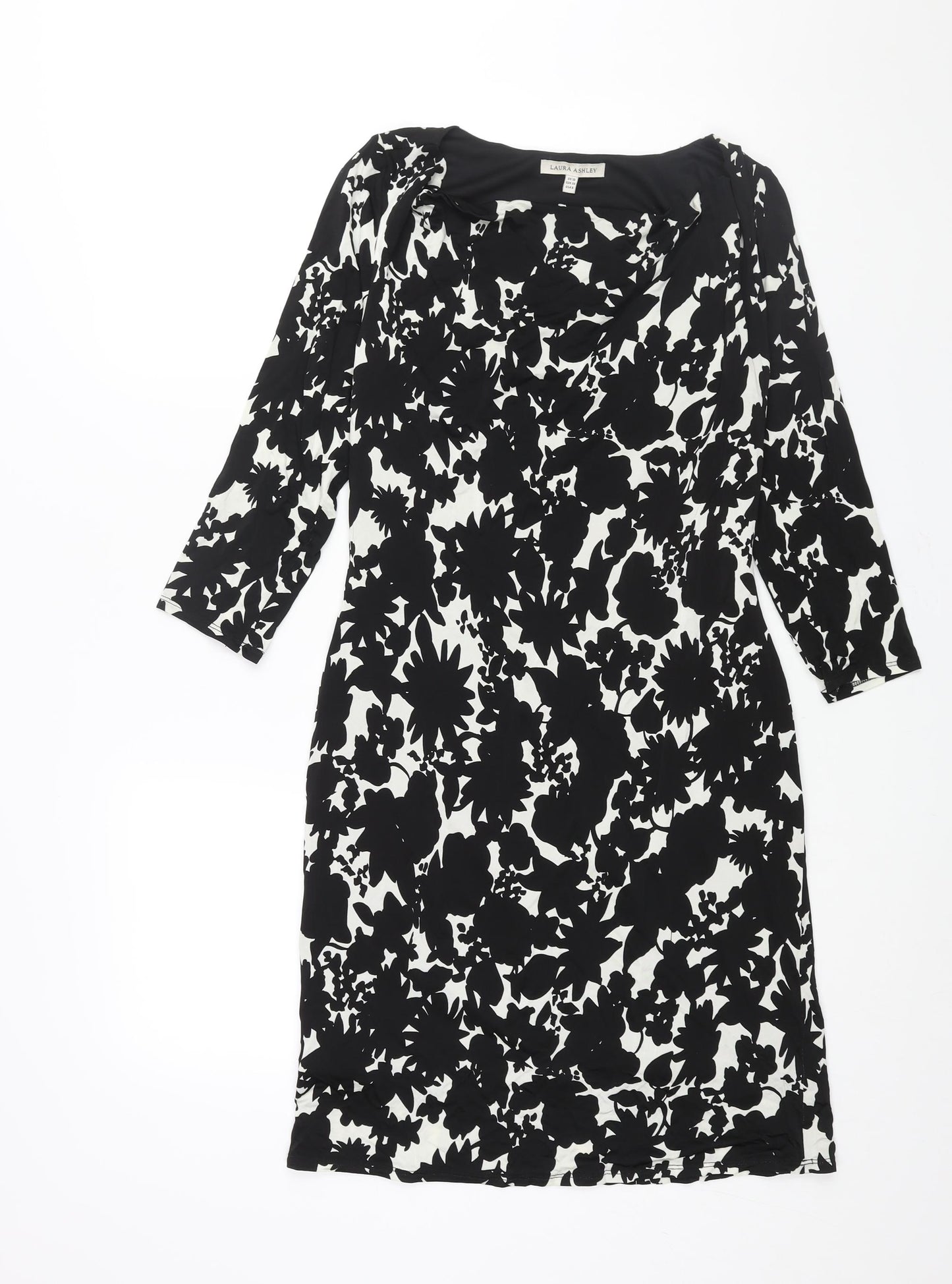 Laura Ashley Womens Black Geometric Viscose Shift Size 10 Cowl Neck Pullover
