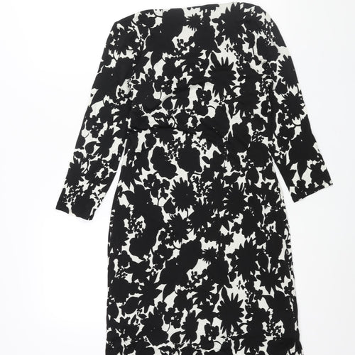 Laura Ashley Womens Black Geometric Viscose Shift Size 10 Cowl Neck Pullover