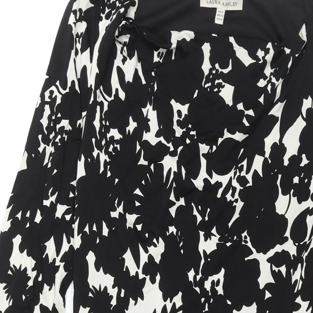 Laura Ashley Womens Black Geometric Viscose Shift Size 10 Cowl Neck Pullover