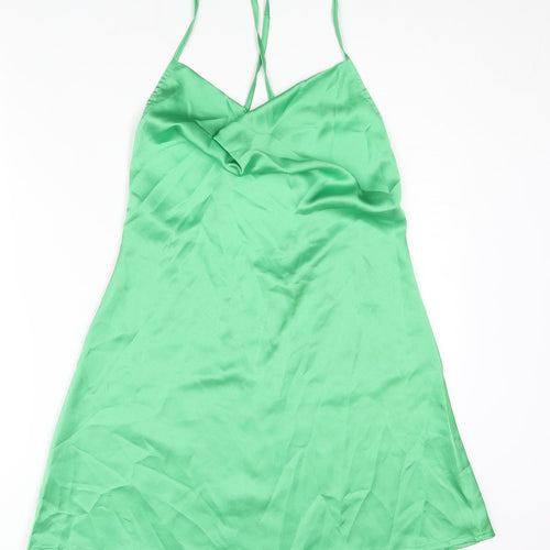 PRETTYLITTLETHING Womens Green Polyester Slip Dress Size 12 Cowl Neck Pullover