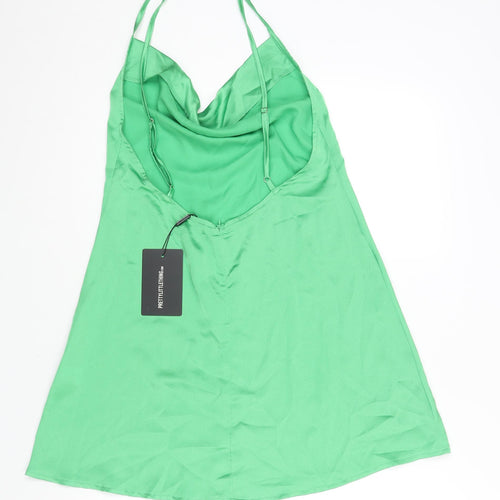 PRETTYLITTLETHING Womens Green Polyester Slip Dress Size 12 Cowl Neck Pullover