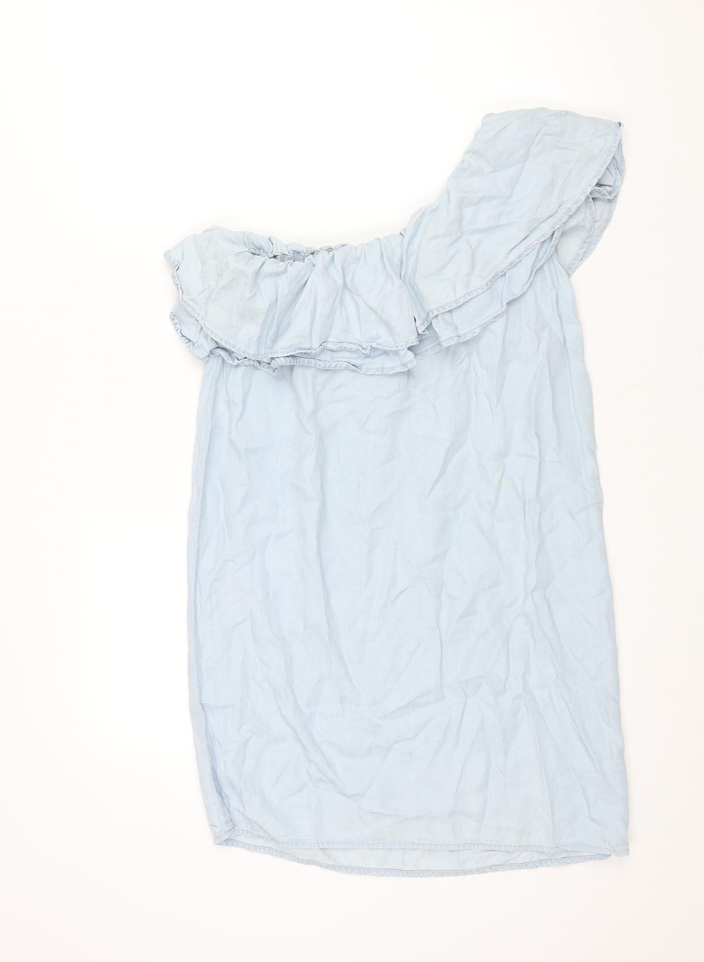 New Look Womens Blue Lyocell Shift Size 12 One Shoulder Pullover - Frill