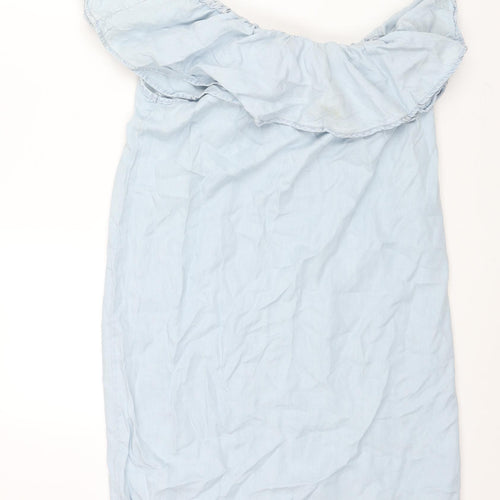 New Look Womens Blue Lyocell Shift Size 12 One Shoulder Pullover - Frill