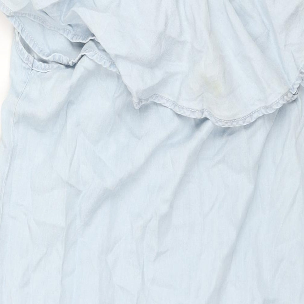 New Look Womens Blue Lyocell Shift Size 12 One Shoulder Pullover - Frill