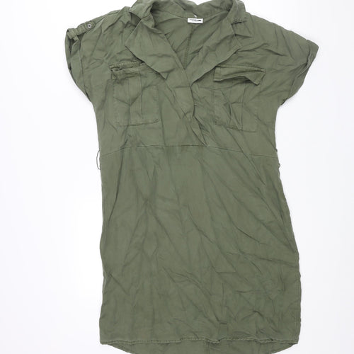 Noisy may Womens Green Lyocell Sheath Size L Collared Drawstring