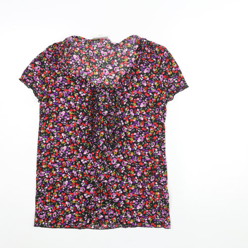 Wallis Womens Multicoloured Floral Polyester Basic Blouse Size 12 Scoop Neck - Frill