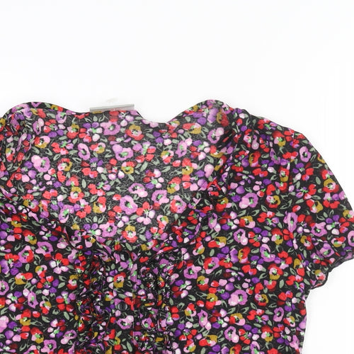 Wallis Womens Multicoloured Floral Polyester Basic Blouse Size 12 Scoop Neck - Frill