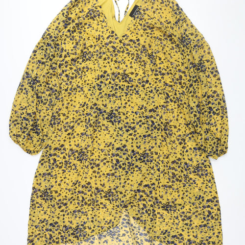 Lovedrobe Womens Yellow Geometric Polyester Wrap Dress Size 24 V-Neck Tie