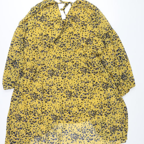 Lovedrobe Womens Yellow Geometric Polyester Wrap Dress Size 24 V-Neck Tie