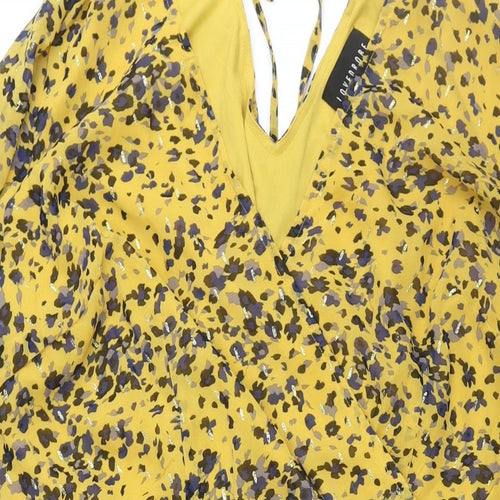 Lovedrobe Womens Yellow Geometric Polyester Wrap Dress Size 24 V-Neck Tie