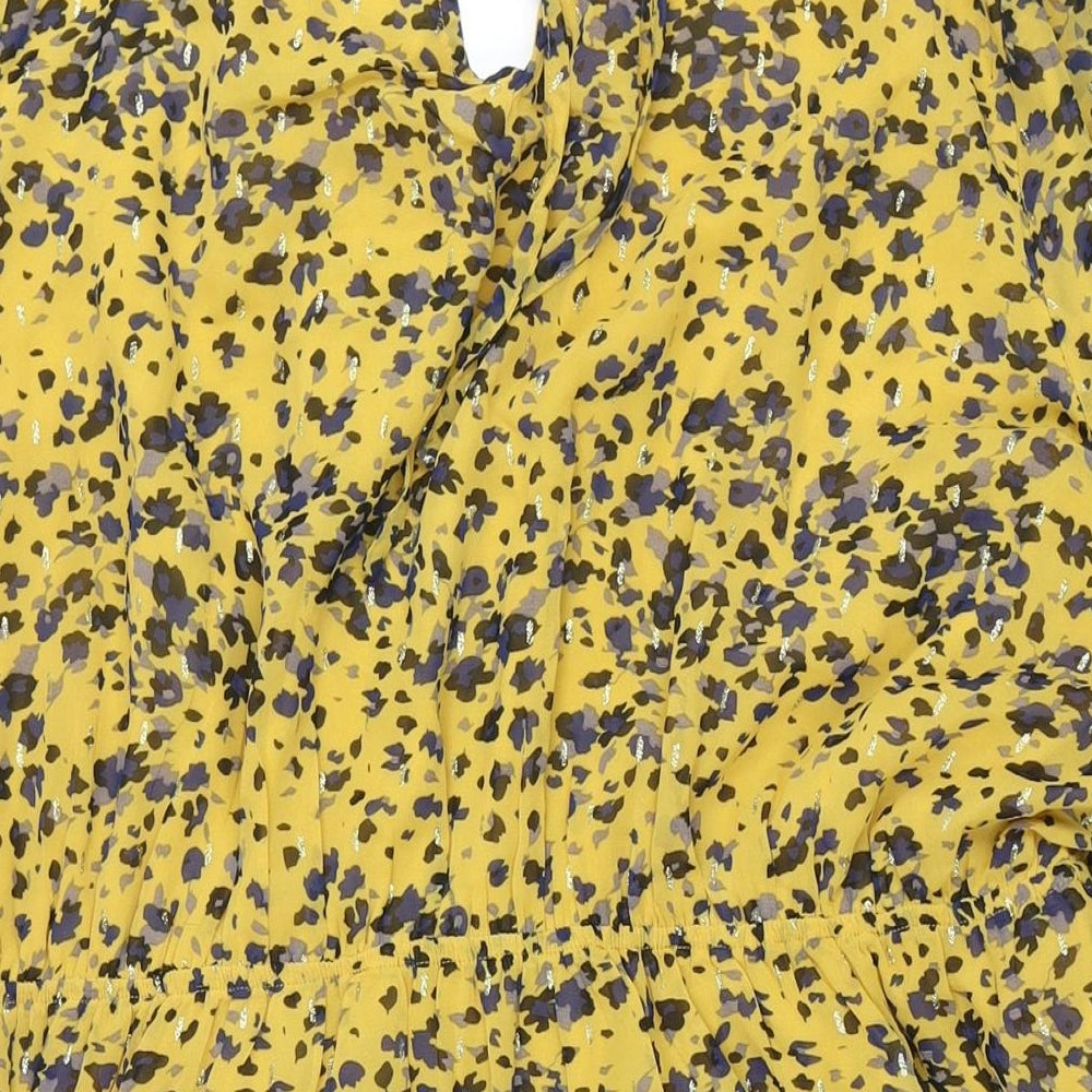 Lovedrobe Womens Yellow Geometric Polyester Wrap Dress Size 24 V-Neck Tie