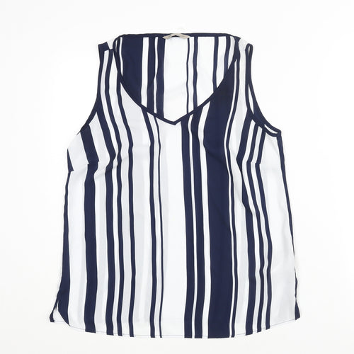 Marks and Spencer Womens Blue Striped Polyester Camisole Blouse Size 12 V-Neck