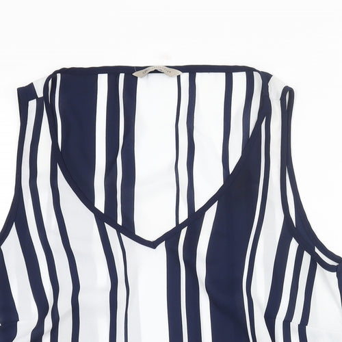 Marks and Spencer Womens Blue Striped Polyester Camisole Blouse Size 12 V-Neck