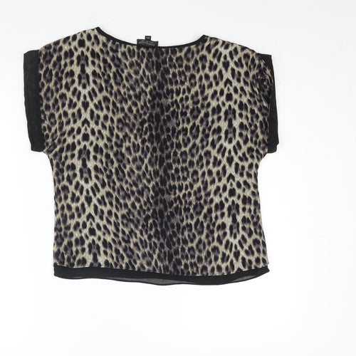 Topshop Womens Beige Animal Print Polyester Basic Blouse Size 8 Round Neck - Leopard Print