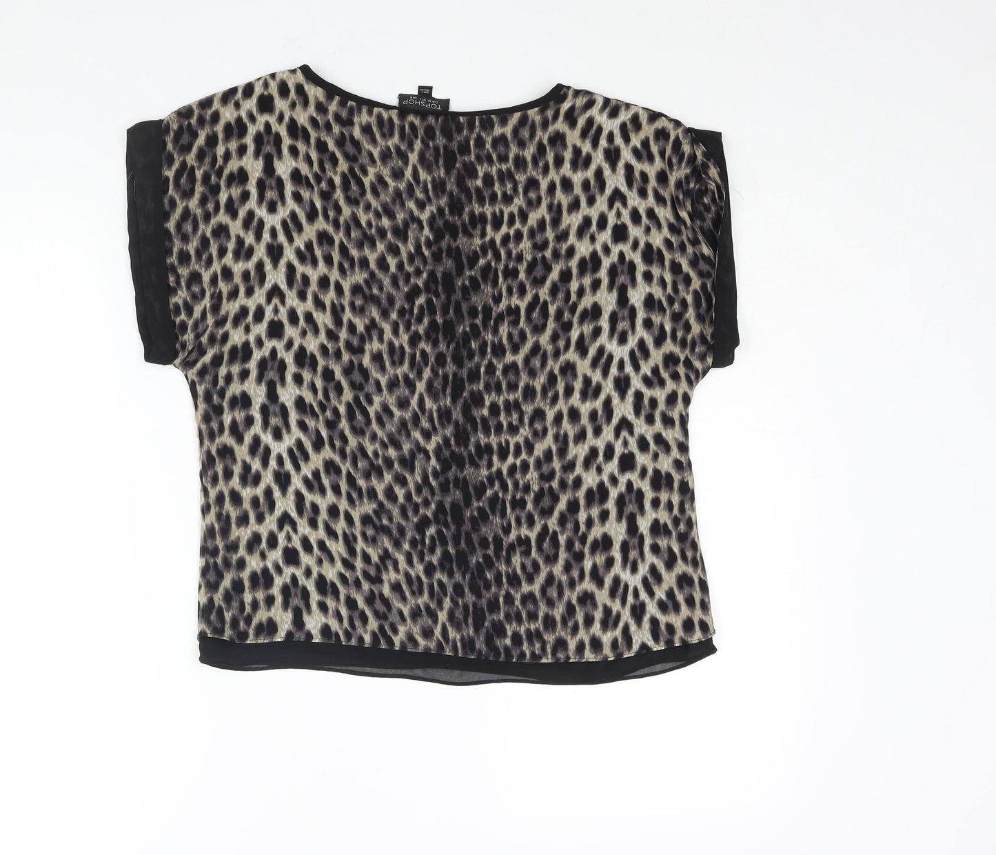 Topshop Womens Beige Animal Print Polyester Basic Blouse Size 8 Round Neck - Leopard Print