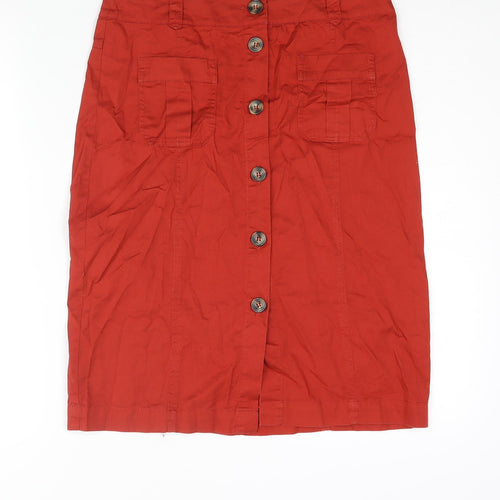 Monsoon Womens Red Cotton Straight & Pencil Skirt Size 10 Button