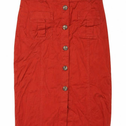 Monsoon Womens Red Cotton Straight & Pencil Skirt Size 10 Button