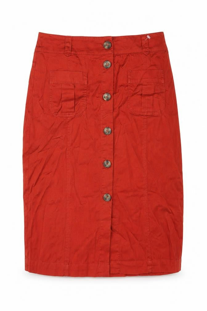 Monsoon Womens Red Cotton Straight & Pencil Skirt Size 10 Button