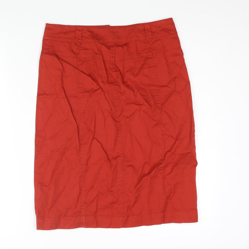 Monsoon Womens Red Cotton Straight & Pencil Skirt Size 10 Button